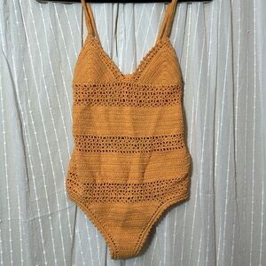 SHE MADE ME Orange Crochet One Piece Swimsuit